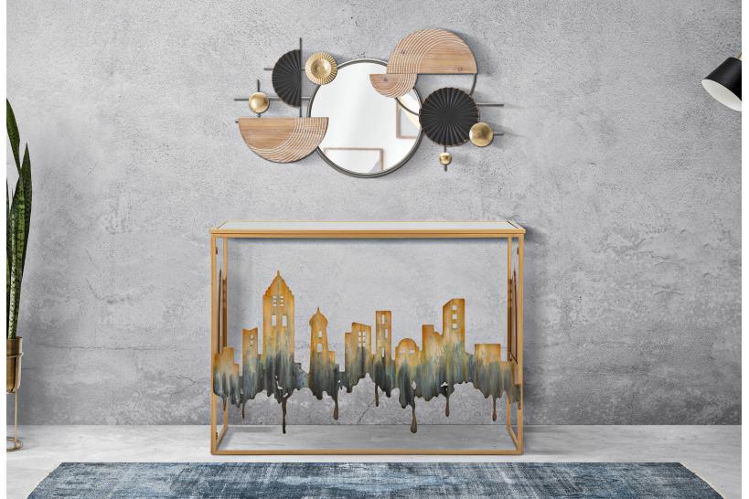 Console rettangolare in metallo dorato decorativa dai colori soft