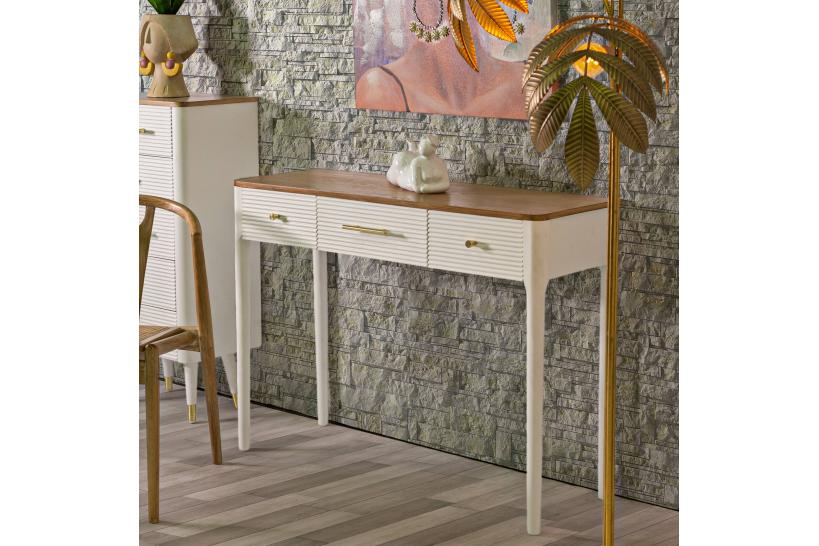Console rettangolare in legno bianco dalle linee semplici ed essenziali Console rettangolare in legno bianco dalle linee semplici ed essenziali