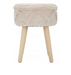 Sgabello rotondo in tessuto imbottito elegantemente decorato, con gambe in legno