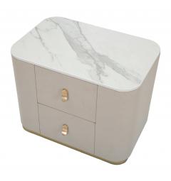 Comodino in tessuto bianco con piano in simil marmo