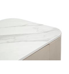 Console in tessuto bianco con piano in simil marmo completa di 3 cassetti