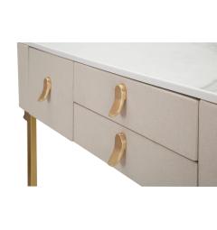 Console in tessuto bianco con piano in simil marmo completa di 3 cassetti