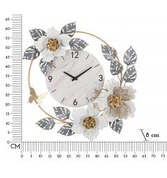 Orologio da parete con quadrante in marmo e cornice decorata con fiori e foglie