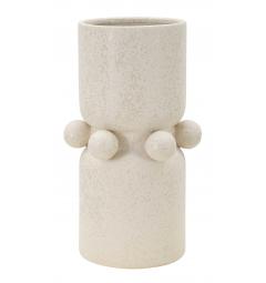 Vaso in ceramica bianca elegantemente decorato con delle sfere