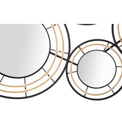 Pannello decorativo 3D da parete insieme di cerchi con specchietti e finiture in rattan