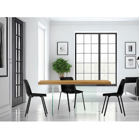 Tavolo allungabile legno massello e vetro temperato da a 14