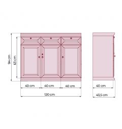 Armadietto basso 3 ante per ufficio o studio in stile classico PRESTIGE C735D misure