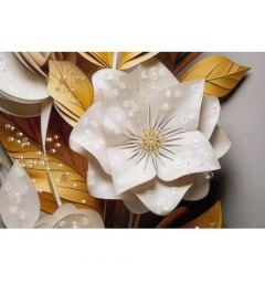 Dipinto su tela fiori e foglie telaio in legno e cornice in metallo oro - Arrediorg