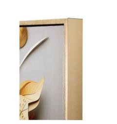 Dipinto su tela fiori e foglie telaio in legno e cornice in metallo oro - Arrediorg