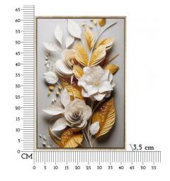 Dipinto su tela fiori e foglie telaio in legno e cornice in metallo oro - Arrediorg