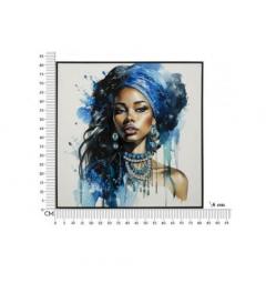 Dipinto su tela donna che indossa un turbante blu e gioielli - Arrediorg