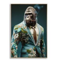 Dipinto su tela con gorilla che fuma un sigaro - Arrediorg