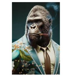 Dipinto su tela con gorilla che fuma un sigaro - Arrediorg