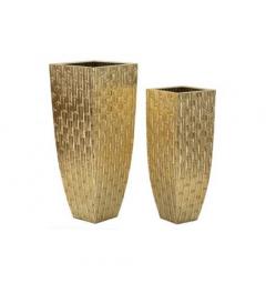 Set di 2 eleganti vasi dorati con trama geometrica - Arrediorg