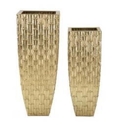 Set di 2 eleganti vasi dorati con trama geometrica - Arrediorg