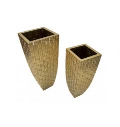 Set di 2 eleganti vasi dorati con trama geometrica - Arrediorg