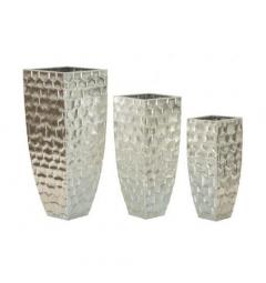 Set di 3 vasi quadrati in metallo argentato - Arrediorg