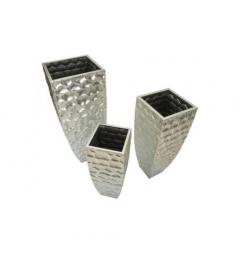 Set di 3 vasi quadrati in metallo argentato - Arrediorg