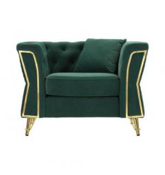 Poltrona verde con gambe dorate rivestito in velluto trapuntato - Arrediorg
