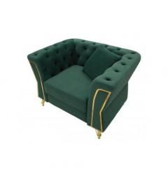 Poltrona verde con gambe dorate rivestito in velluto trapuntato - Arrediorg
