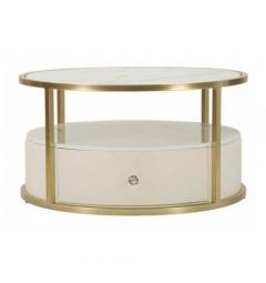 Tavolino da caffè elegante simil pelle con top e ripiano in simil marmo e cassetto - Arrediorg