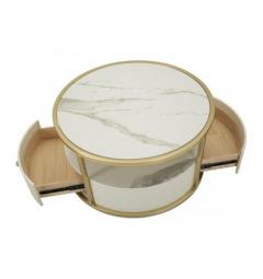 Tavolino da caffè elegante simil pelle con top e ripiano in simil marmo e cassetto - Arrediorg