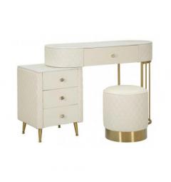 Toeletta in simil pelle, struttura in metallo dorato, top in simil marmo Completa di pouf - Arrediorg