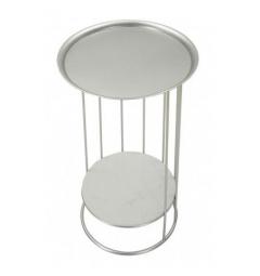 Tavolinetto elegante con base in metallo argentato e top in marmo - Arrediorg