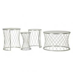 Set di 4 tavolinetti in metallo argentato con un design a rombi - Arrediorg