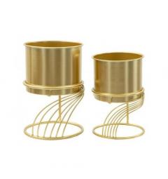 Set di due porta vasi in metallo dorato con linee a spirale - Arrediorg