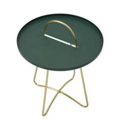 Elegante tavolino verde satinato con gambe dorate - Arrediorg