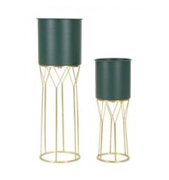 Set di due porta vasi verde con base dorata - Arrediorg