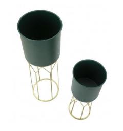 Set di due porta vasi verde con base dorata - Arrediorg
