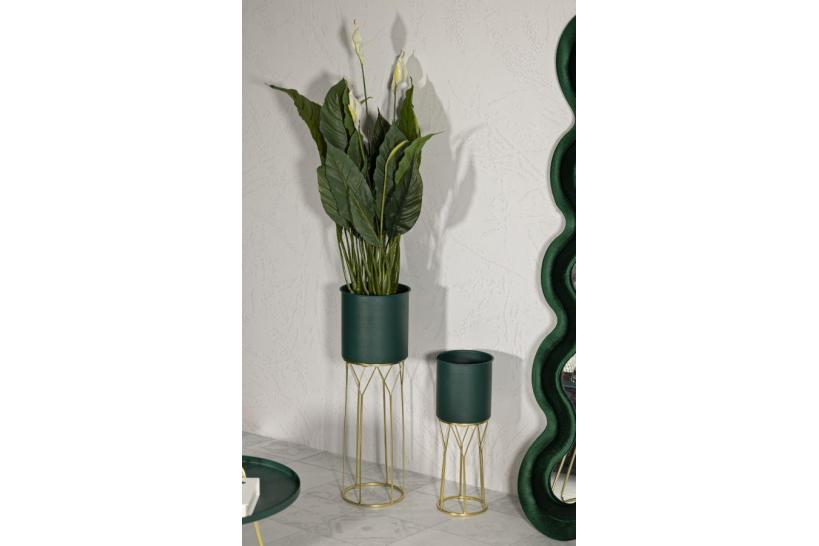 Set di due porta vasi verde con base dorata - Arrediorg Set di due porta vasi verde con base dorata - Arrediorg