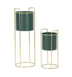 Set di due porta vasi verde con base dorata - Arrediorg