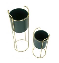 Set di due porta vasi verde con base dorata - Arrediorg