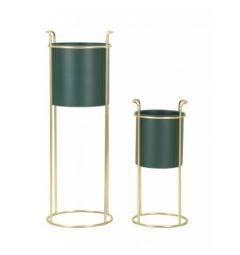 Set di due porta vasi verde con base dorata - Arrediorg