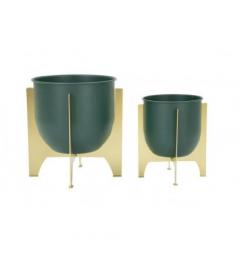Set di porta vasi verde con base dorata - Arrediorg