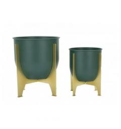 Set di porta vasi verde con base dorata - Arrediorg