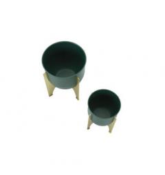 Set di porta vasi verde con base dorata - Arrediorg