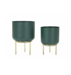 Set di due porta vasi verde con base dorata moderno - Arrediorg