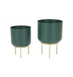 Set di due porta vasi verde con base dorata moderno - Arrediorg