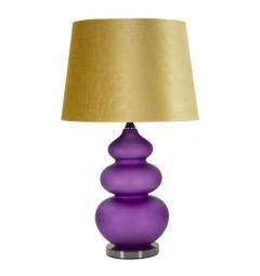 Lampada da tavolo base in vetro viola e paralume in velluto dorato - Arrediorg