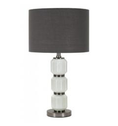 Lampada da tavolo base di vetro bianca e paralume in velluto grigio - Arrediorg