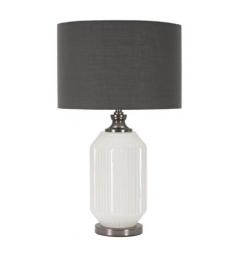 Lampada da tavolo base di vetro bianca e paralume in velluto grigio - Arrediorg