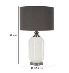 Lampada da tavolo base di vetro bianca e paralume in velluto grigio - Arrediorg