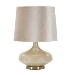 Lampada da tavolo con base di vetro e paralume in tessuto - Arrediorg