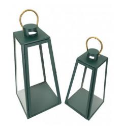Set di tre lanterne verde, con manico oro - Arrediorg