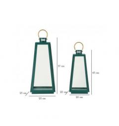 Set di tre lanterne verde, con manico oro - Arrediorg