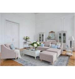 Pouf shabby in velluto beige con piedi in legno